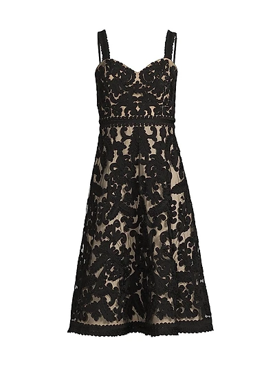 Embroidered Mesh Sweetheart A-Line Knee-Length Dress