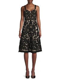 Embroidered Mesh Sweetheart A-Line Knee-Length Dress