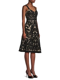 Embroidered Mesh Sweetheart A-Line Knee-Length Dress