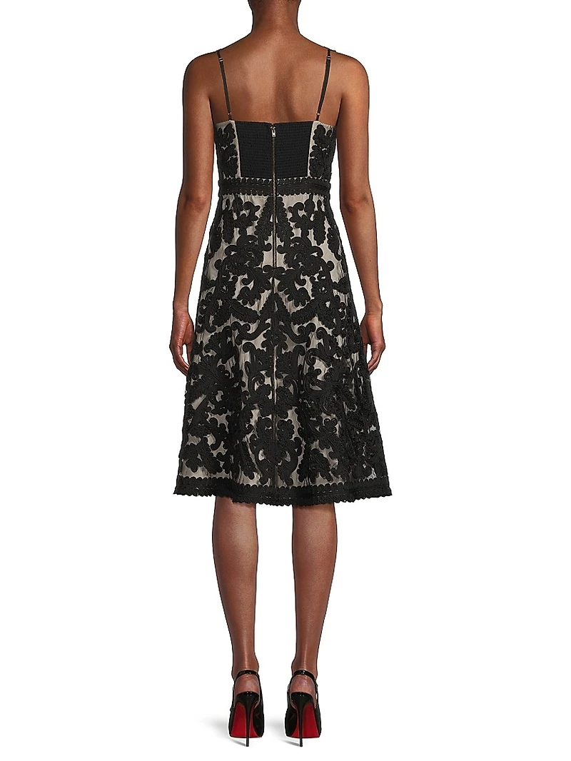 Embroidered Mesh Sweetheart A-Line Knee-Length Dress