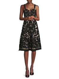 Embroidered Mesh Sweetheart A-Line Knee-Length Dress