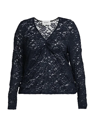 Plus Olivia Lace-Sleeve Ruched Top