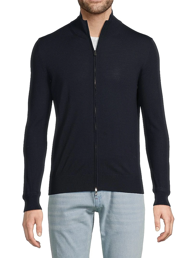 Fine Gauge Full-Zip Wool Sweater