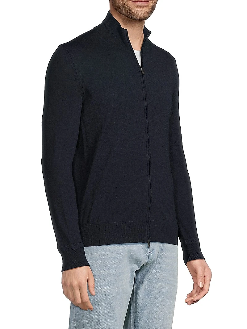 Fine Gauge Full-Zip Wool Sweater