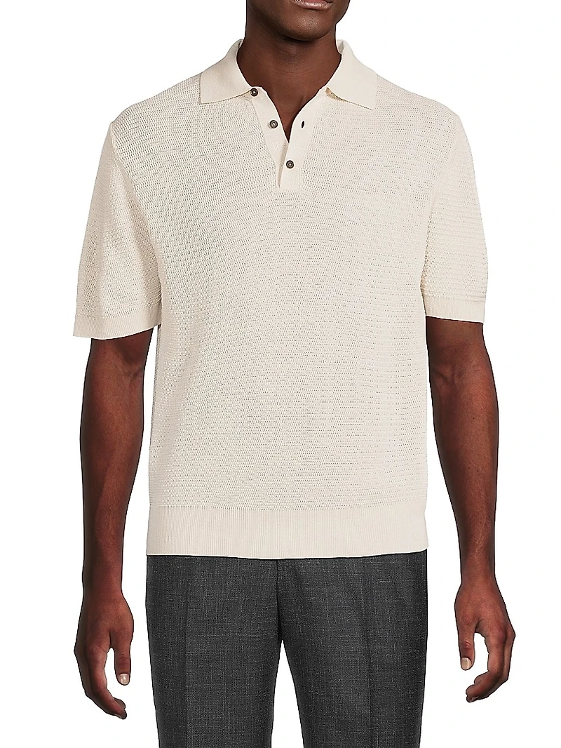 Textured Silk-Linen Polo Shirt