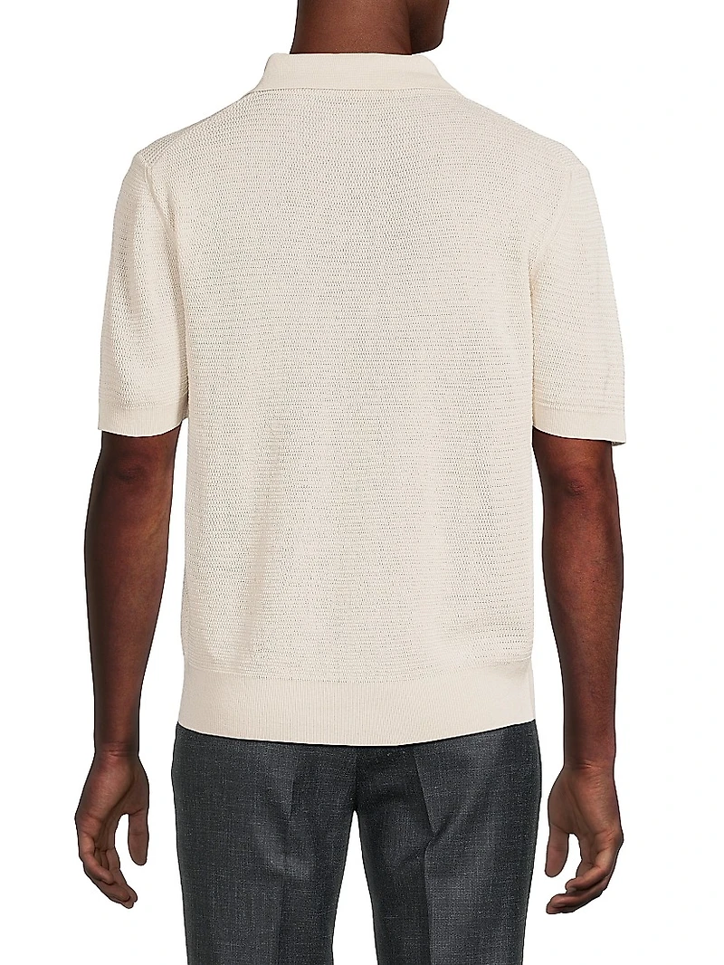 Textured Silk-Linen Polo Shirt