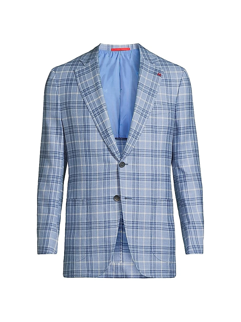 Light Blue Easy Plaid Wool-Cashmere Jacket