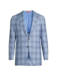 Light Blue Easy Plaid Wool-Cashmere Jacket