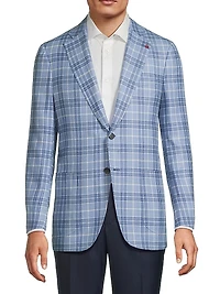Light Blue Easy Plaid Wool-Cashmere Jacket