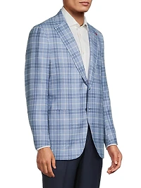 Light Blue Easy Plaid Wool-Cashmere Jacket