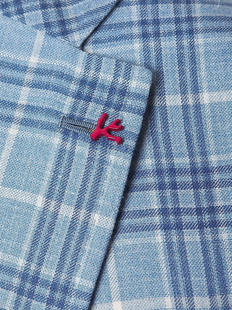 Light Blue Easy Plaid Wool-Cashmere Jacket