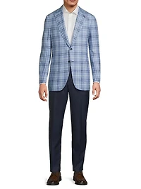 Light Blue Easy Plaid Wool-Cashmere Jacket