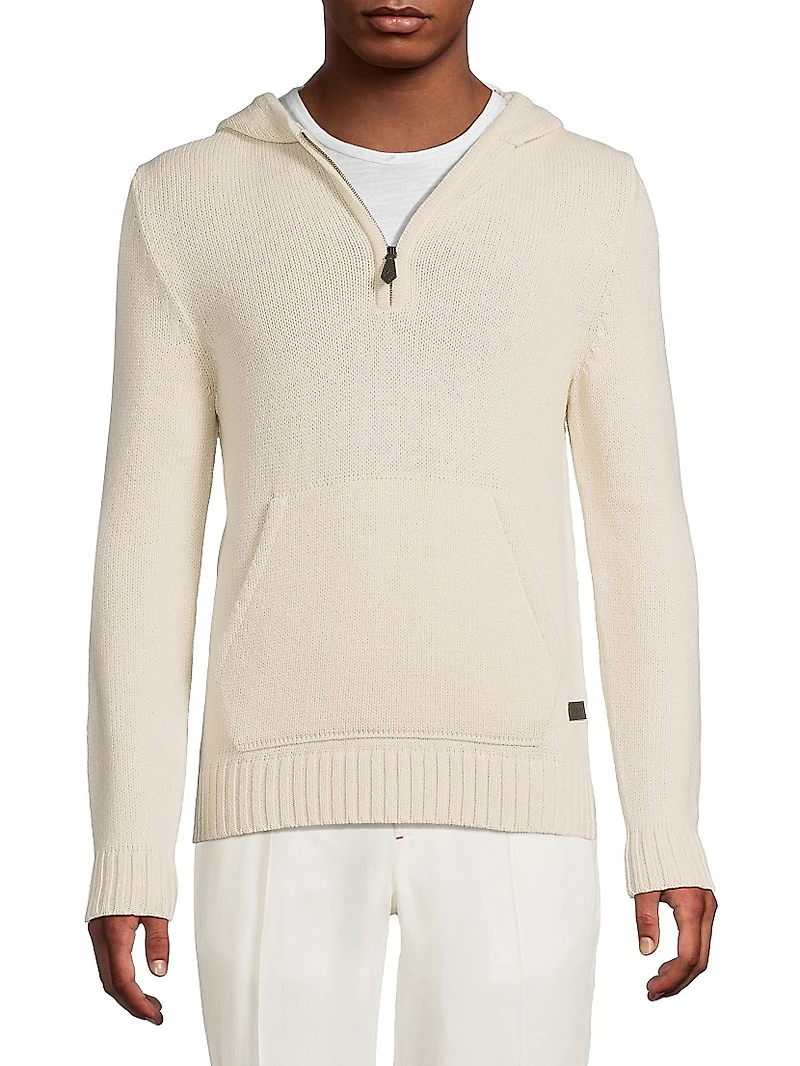 Beach Cashmere-Cotton Quarter-Zip Hoodie