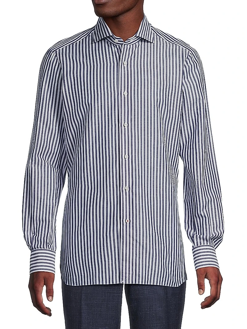 Striped Cotton-Linen Button-Up Shirt
