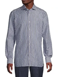 Striped Cotton-Linen Button-Up Shirt