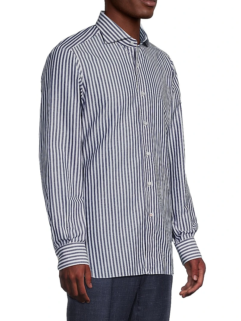 Striped Cotton-Linen Button-Up Shirt