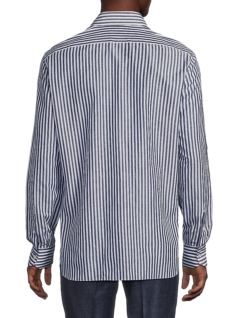 Striped Cotton-Linen Button-Up Shirt