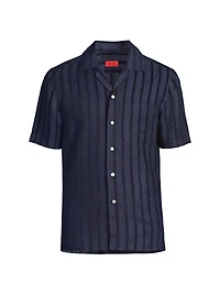 Textured Wide Striped Camp Shirt