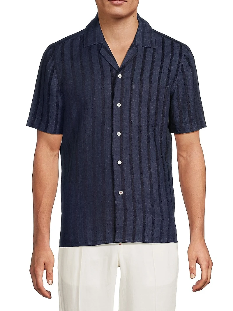 Textured Wide Striped Camp Shirt