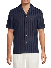 Textured Wide Striped Camp Shirt