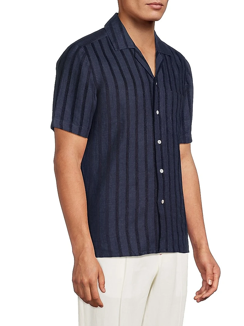 Textured Wide Striped Camp Shirt