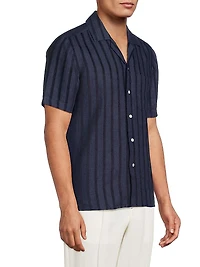 Textured Wide Striped Camp Shirt