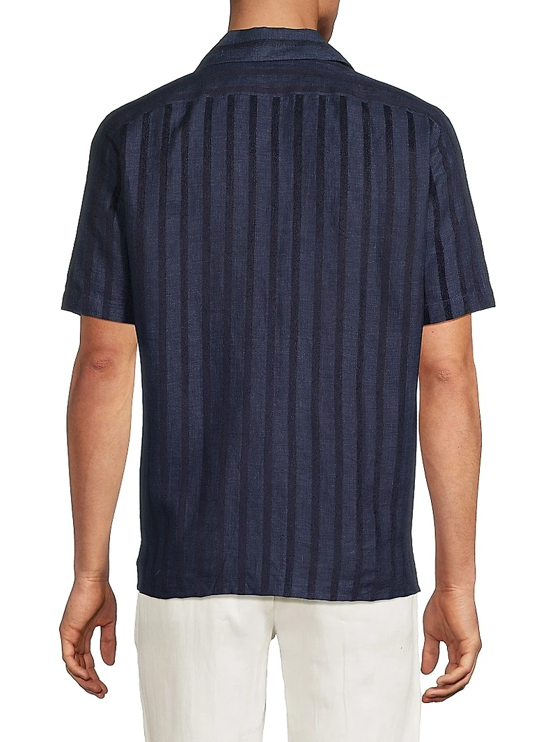 Textured Wide Striped Camp Shirt