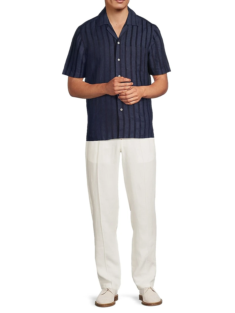 Textured Wide Striped Camp Shirt