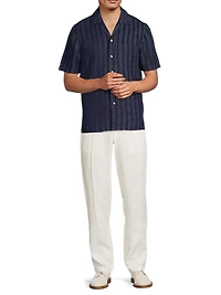 Textured Wide Striped Camp Shirt