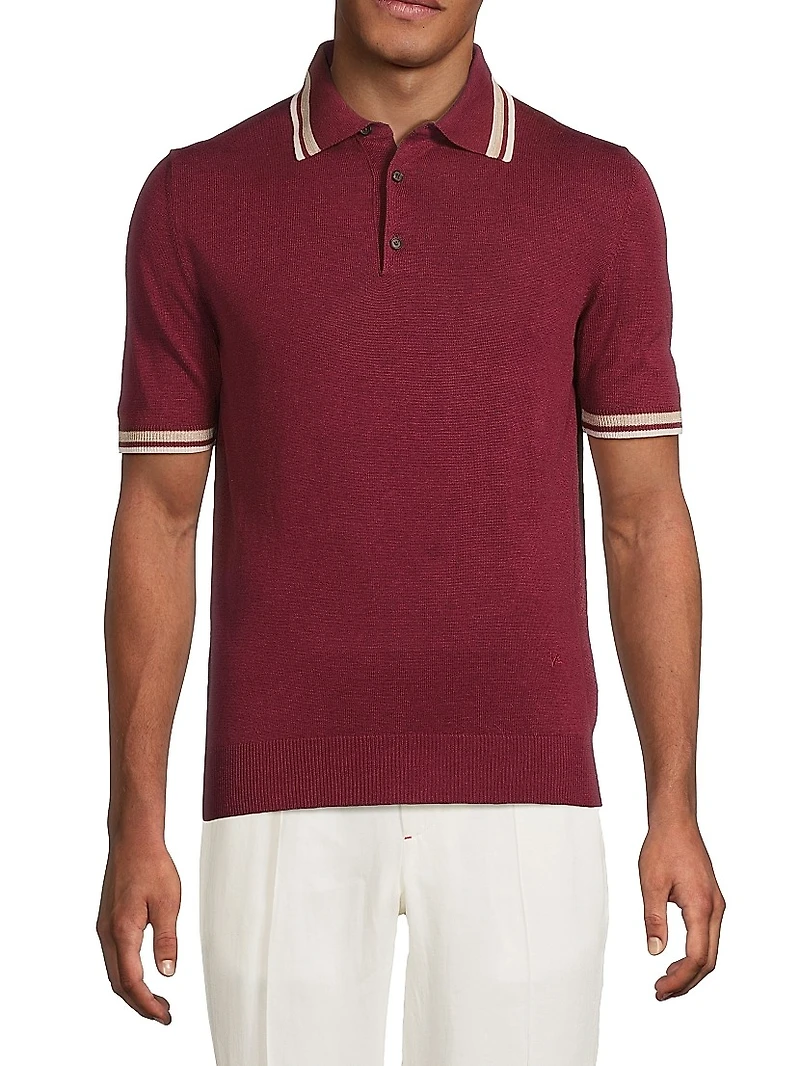 Tipped Silk-Linen Polo Shirt
