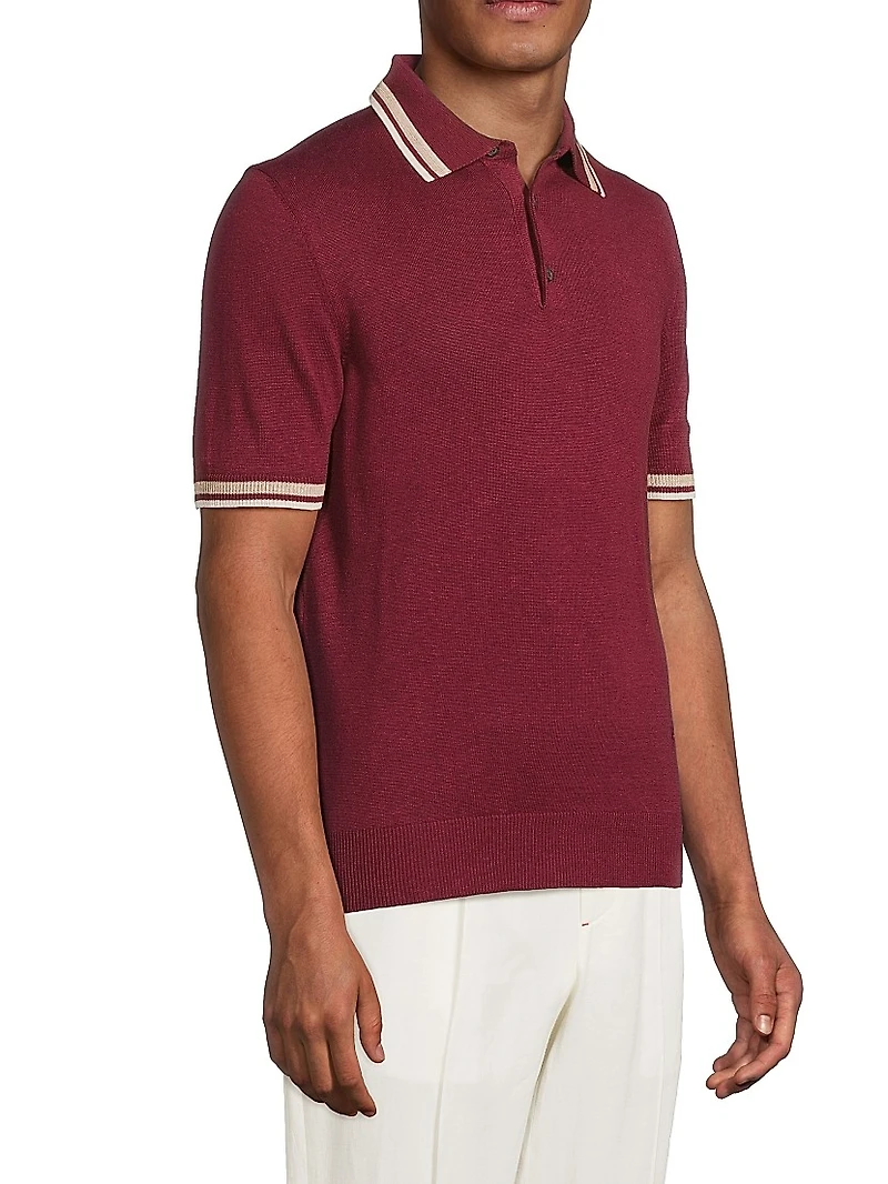 Tipped Silk-Linen Polo Shirt