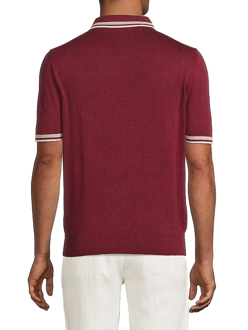 Tipped Silk-Linen Polo Shirt