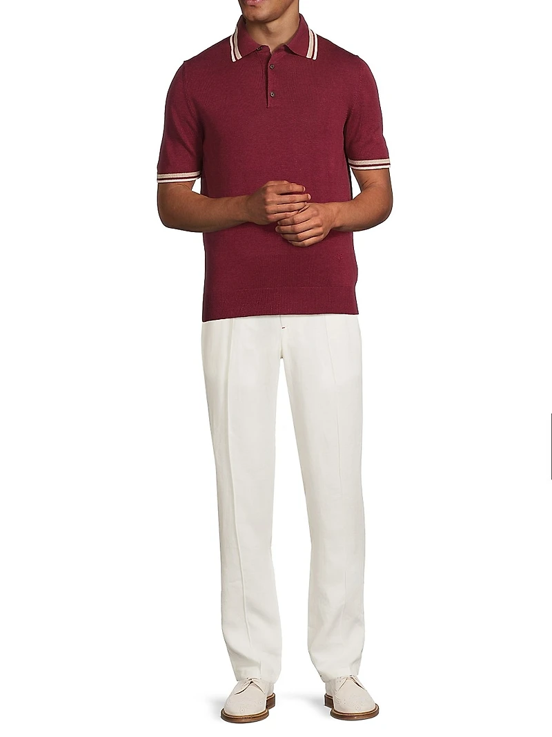 Tipped Silk-Linen Polo Shirt