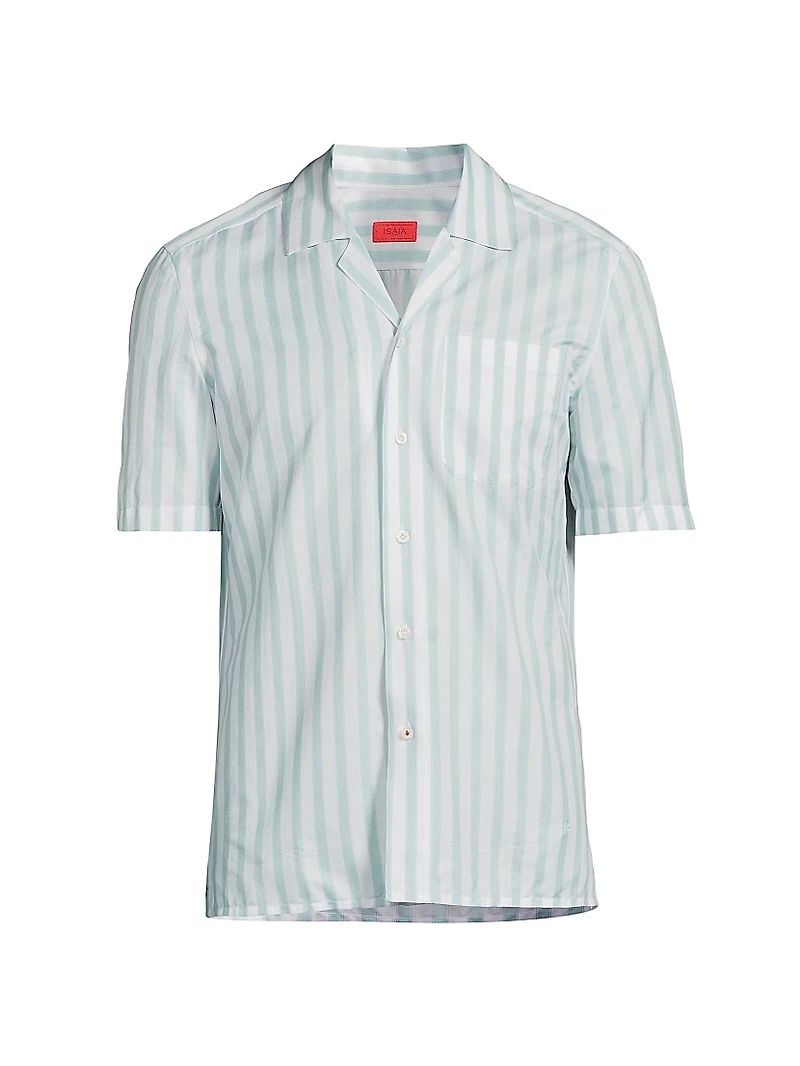 Wide Striped Cotton Camp Shirt