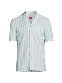Wide Striped Cotton Camp Shirt