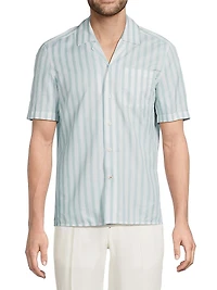 Wide Striped Cotton Camp Shirt