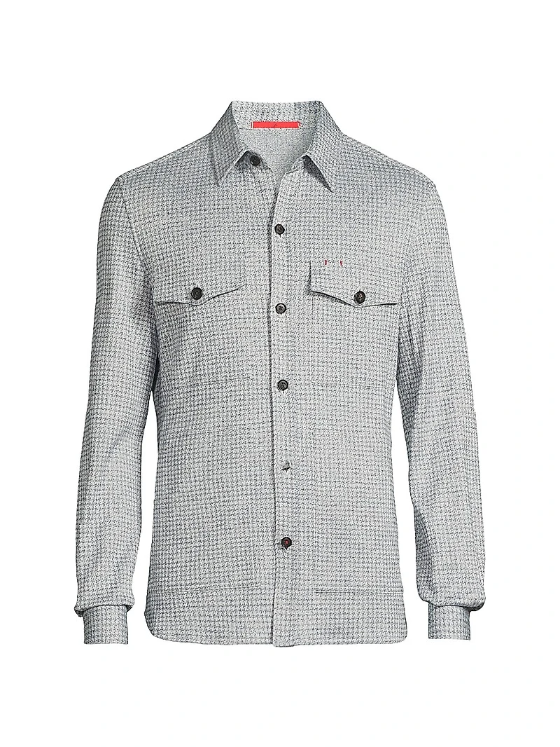 Houndstooth Linen-Silk-Cotton Overshirt