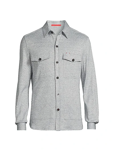 Houndstooth Linen-Silk-Cotton Overshirt