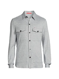 Houndstooth Linen-Silk-Cotton Overshirt