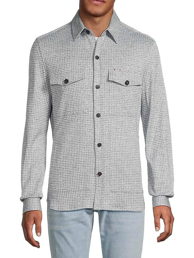 Houndstooth Linen-Silk-Cotton Overshirt