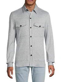 Houndstooth Linen-Silk-Cotton Overshirt