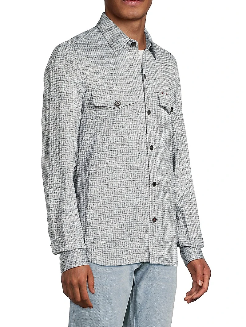 Houndstooth Linen-Silk-Cotton Overshirt