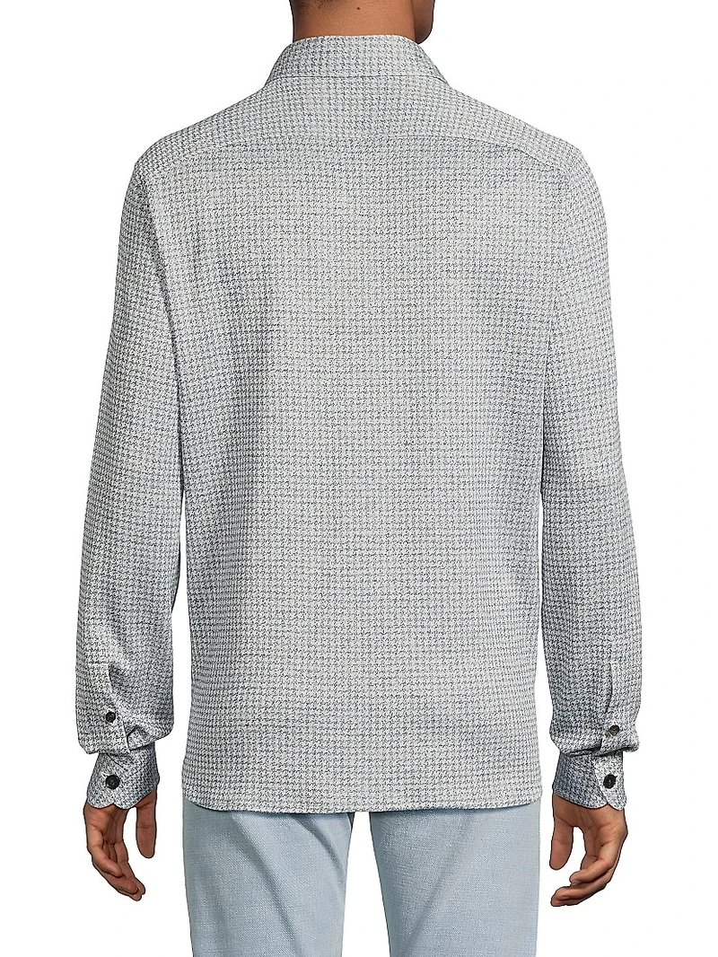 Houndstooth Linen-Silk-Cotton Overshirt