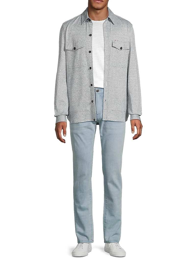 Houndstooth Linen-Silk-Cotton Overshirt
