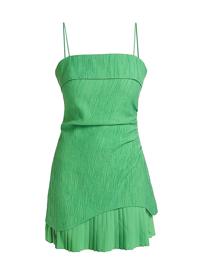 Lienna Crinkled Plissé-Hem Minidress