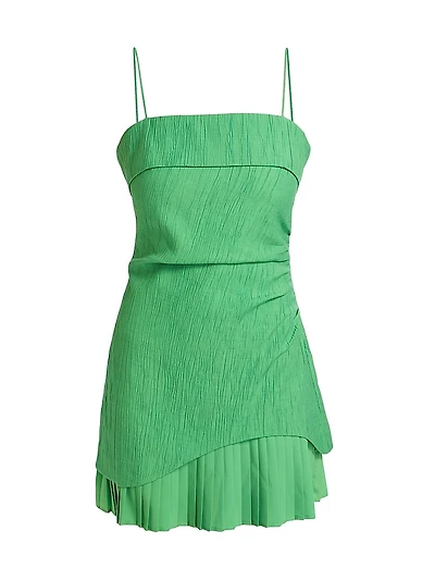 Lienna Crinkled Plissé-Hem Minidress