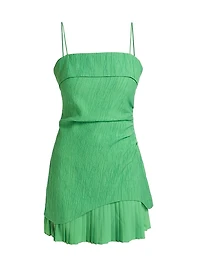 Lienna Crinkled Plissé-Hem Minidress