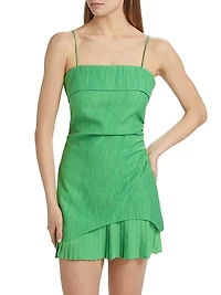 Lienna Crinkled Plissé-Hem Minidress