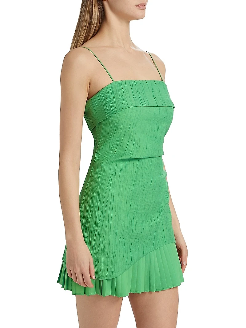 Lienna Crinkled Plissé-Hem Minidress