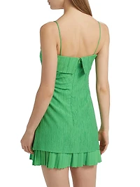 Lienna Crinkled Plissé-Hem Minidress
